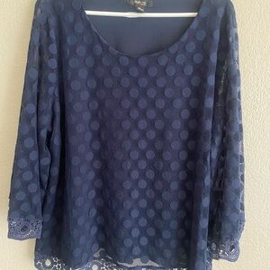 Style & Co. Blue 3/4 Sleeve Lace Blouse